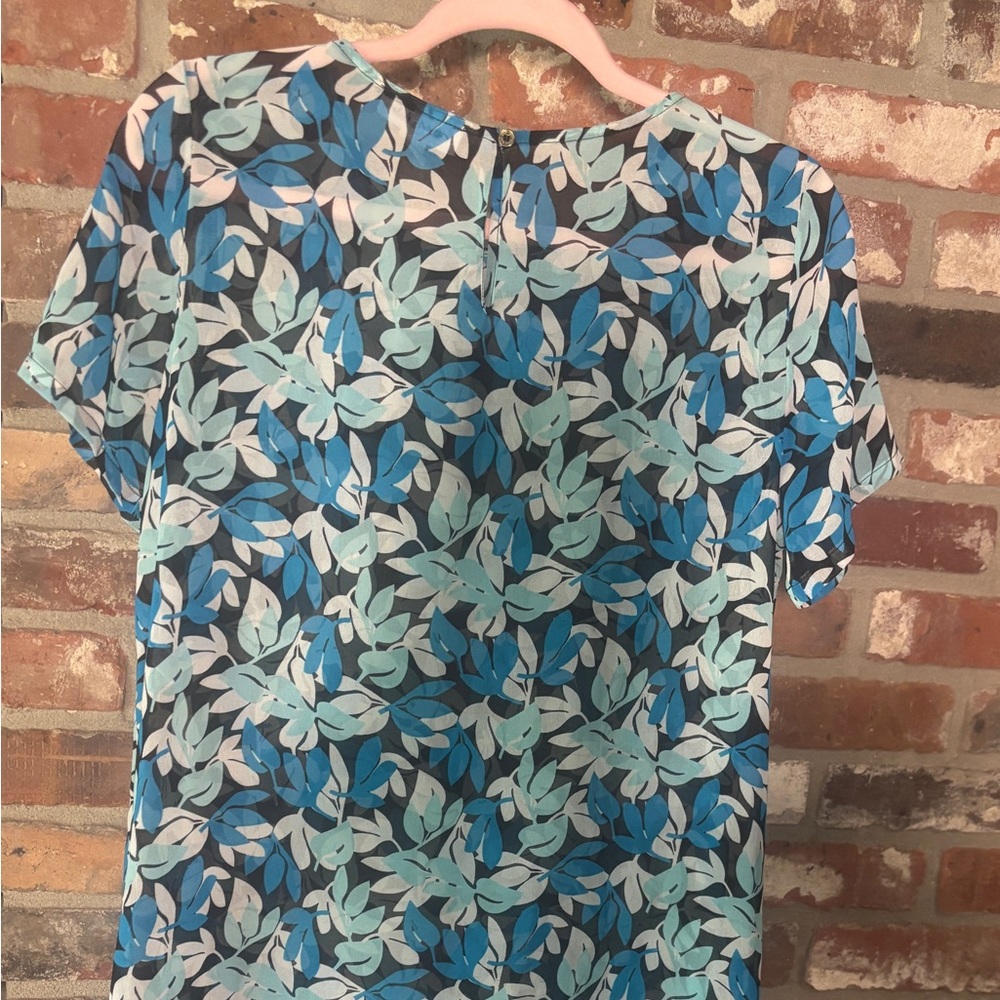 Calvin Klein Blue and Green Leaf Print Dress